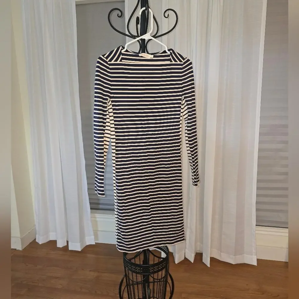 Tory Burch Black and White Striped Long Sleeve Dress